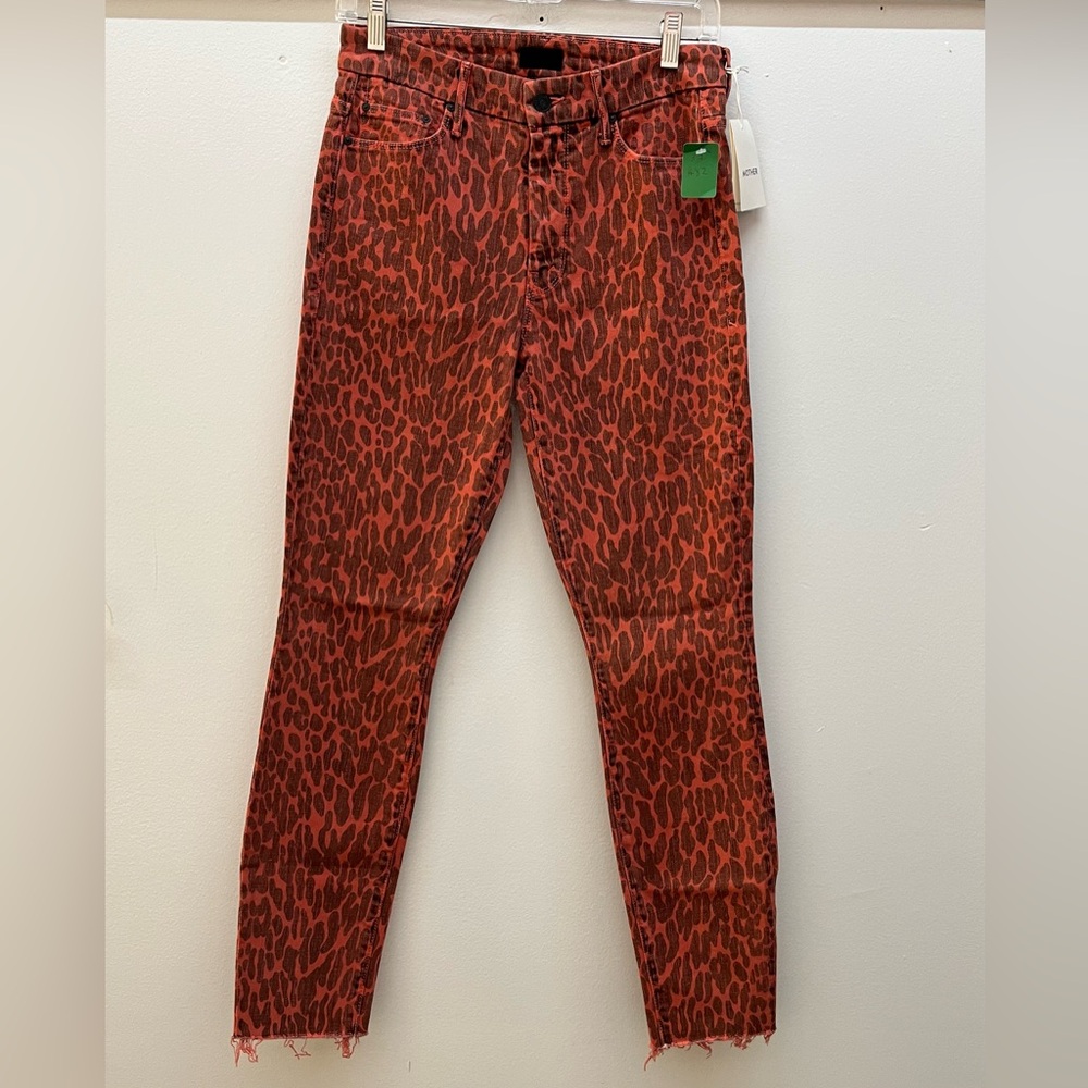 Mother Denim High Waisted Looker Ankle Fray Jeans Leopard Print NWT